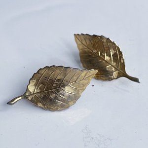 Vintage MCM Gold Tone Fall Leaf Earrings Screw Back